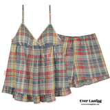Vintage Inspired Plaid Pajama Dress Tank + Shorts Set Pajamas