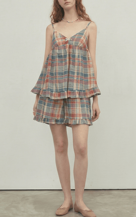 Vintage Inspired Plaid Tank Shorts Pajama Set