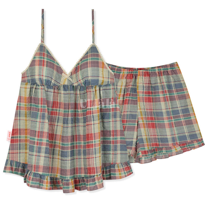 Vintage Inspired Plaid Pajama Dress Tank + Shorts Set Pajamas