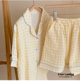 Vintage Inspired Plaid Shorts Pajama Set / Green Pajamas