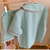 Vintage Inspired Plaid Shorts Pajama Set / Green Pajamas