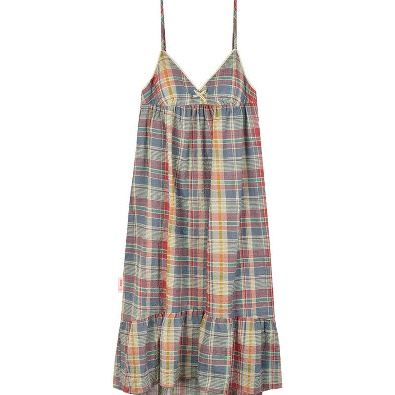 Vintage Inspired Plaid Tank Shorts Pajama Set Dress Pajamas