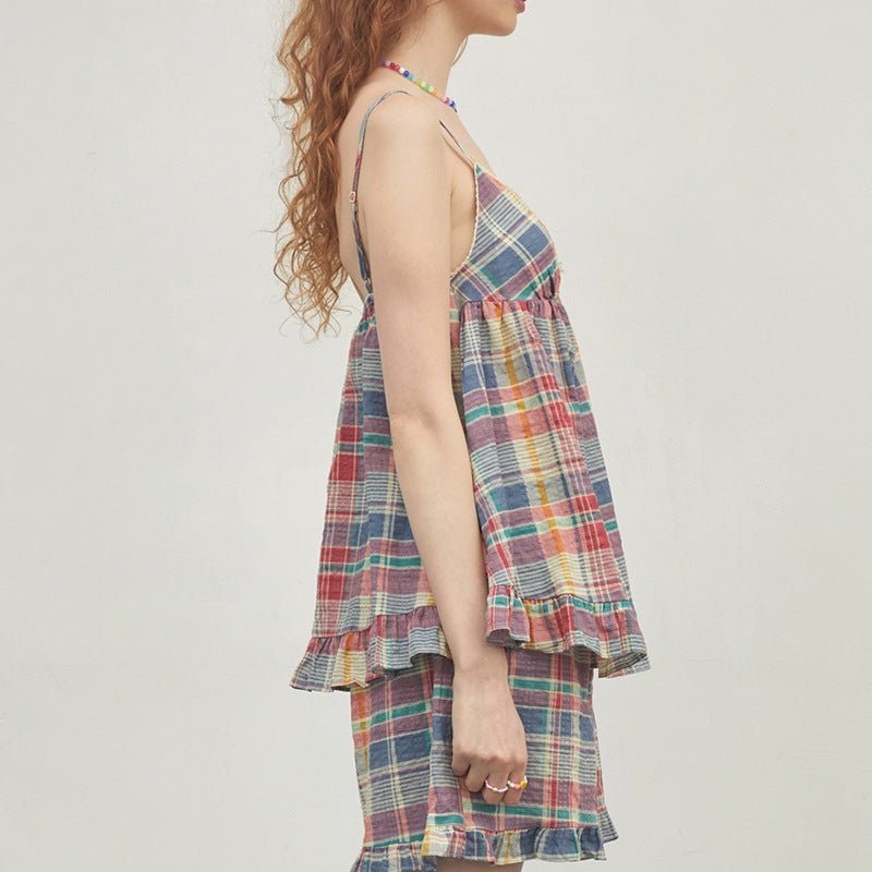  - Ever Lasting - Vintage Inspired Plaid Tank Shorts Pajama Set - Pajamas - Ever Lasting