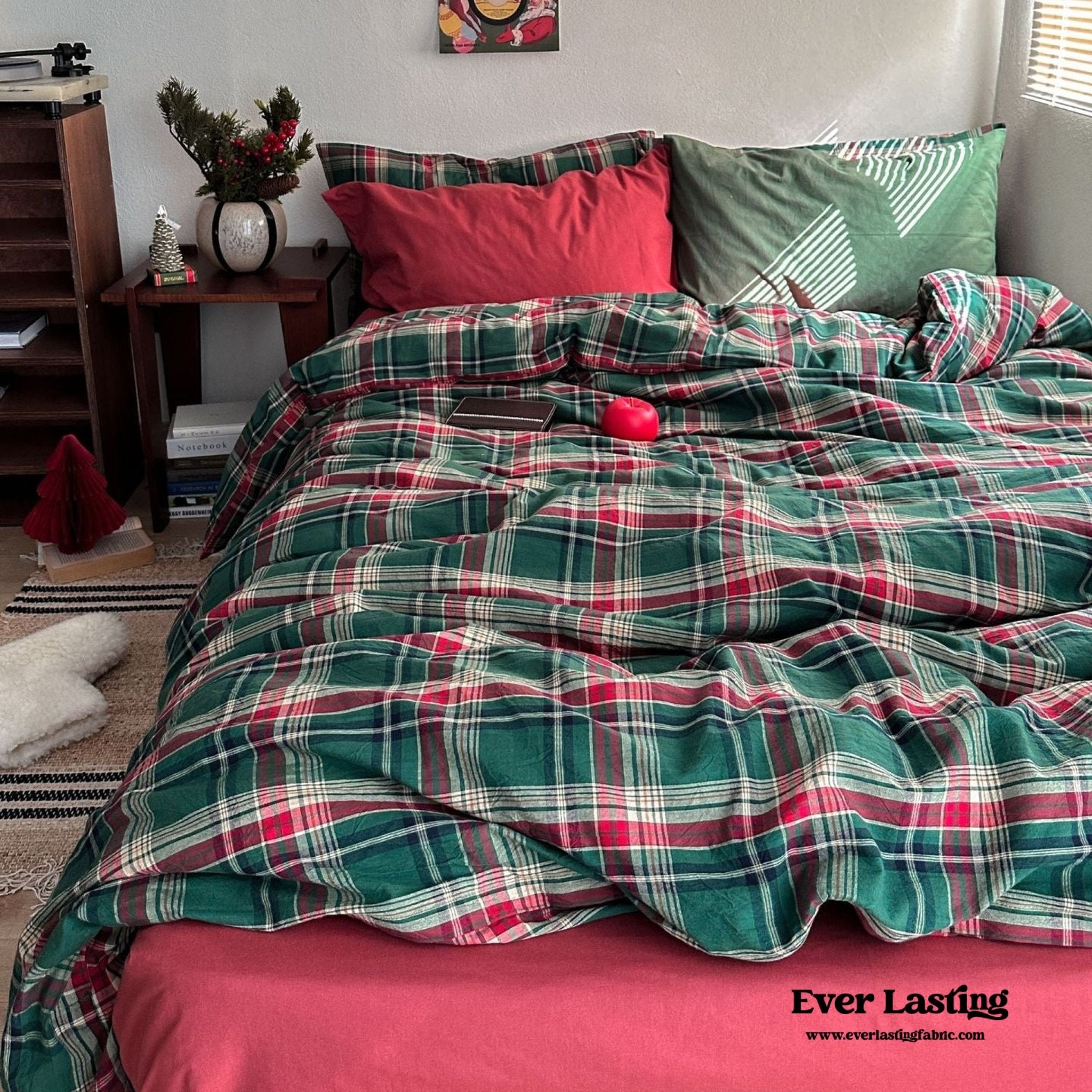 Vintage Plaid Bedding Set / Green & Brown - Ever Lasting