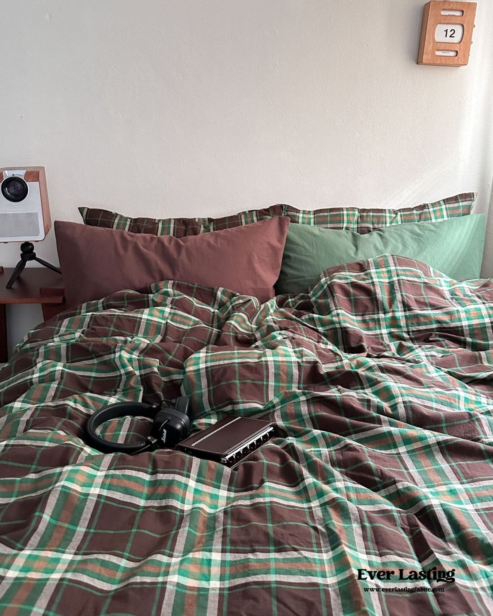 Vintage Plaid Bedding Set / Green & Brown - Ever Lasting
