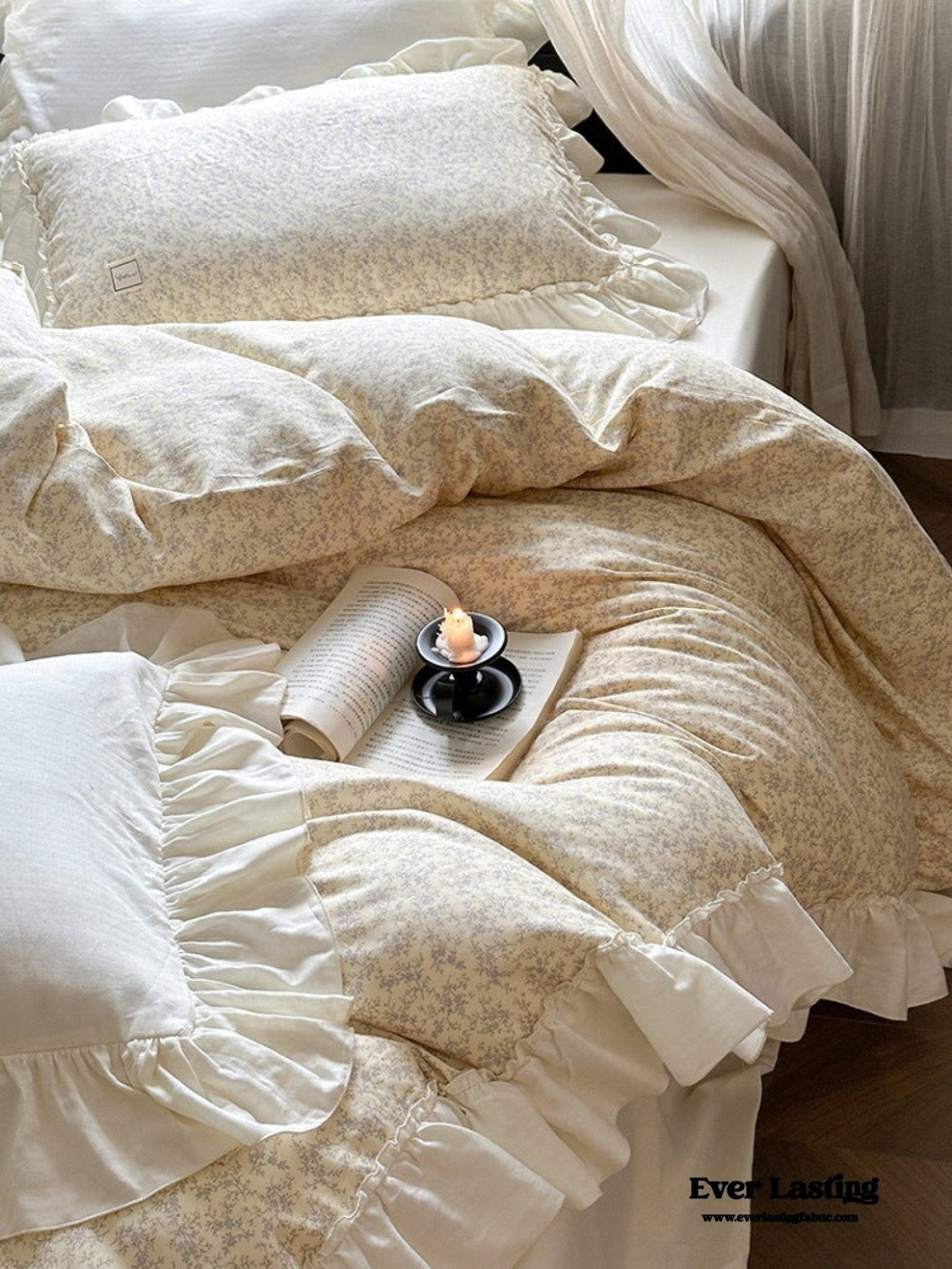 Vivienne Floral Double Gauze Bedding Set / Blue Ocean - Ever Lasting