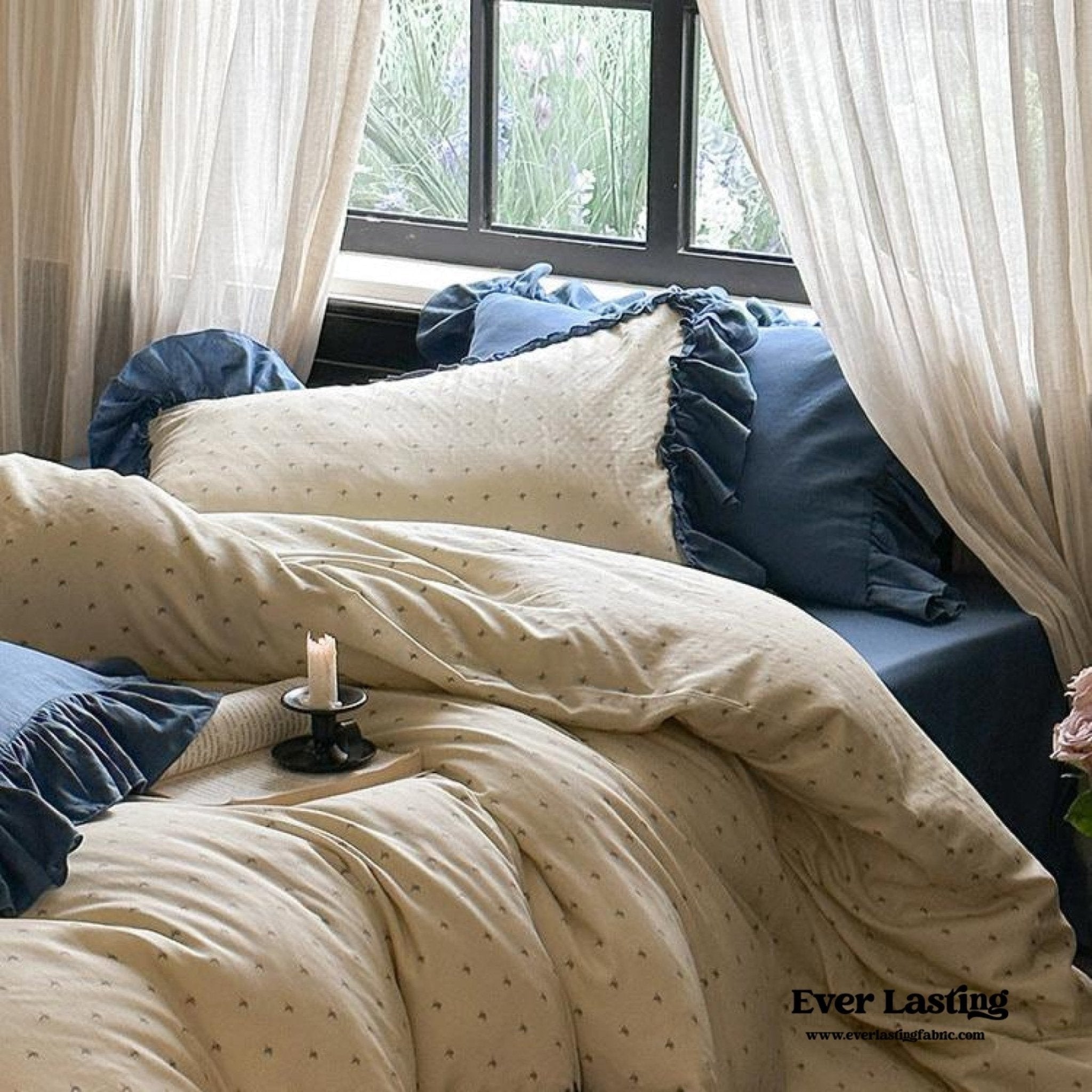 Vivienne Floral Double Gauze Bedding Set / Blue Ocean - Ever Lasting