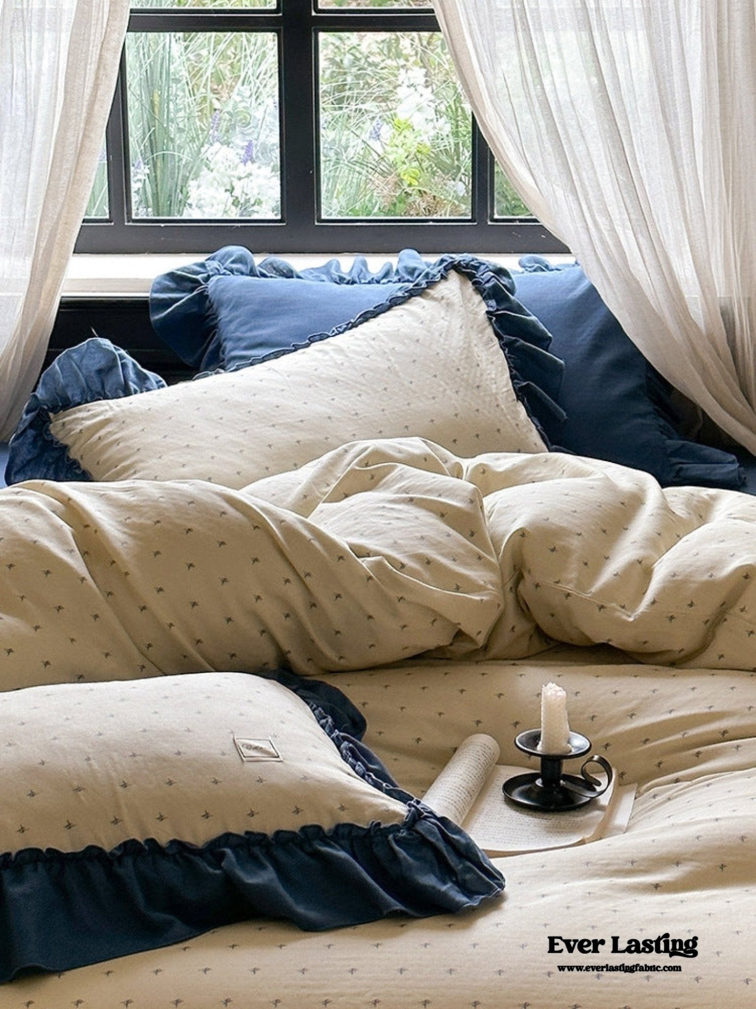 Vivienne Floral Double Gauze Bedding Set / Blue Ocean - Ever Lasting