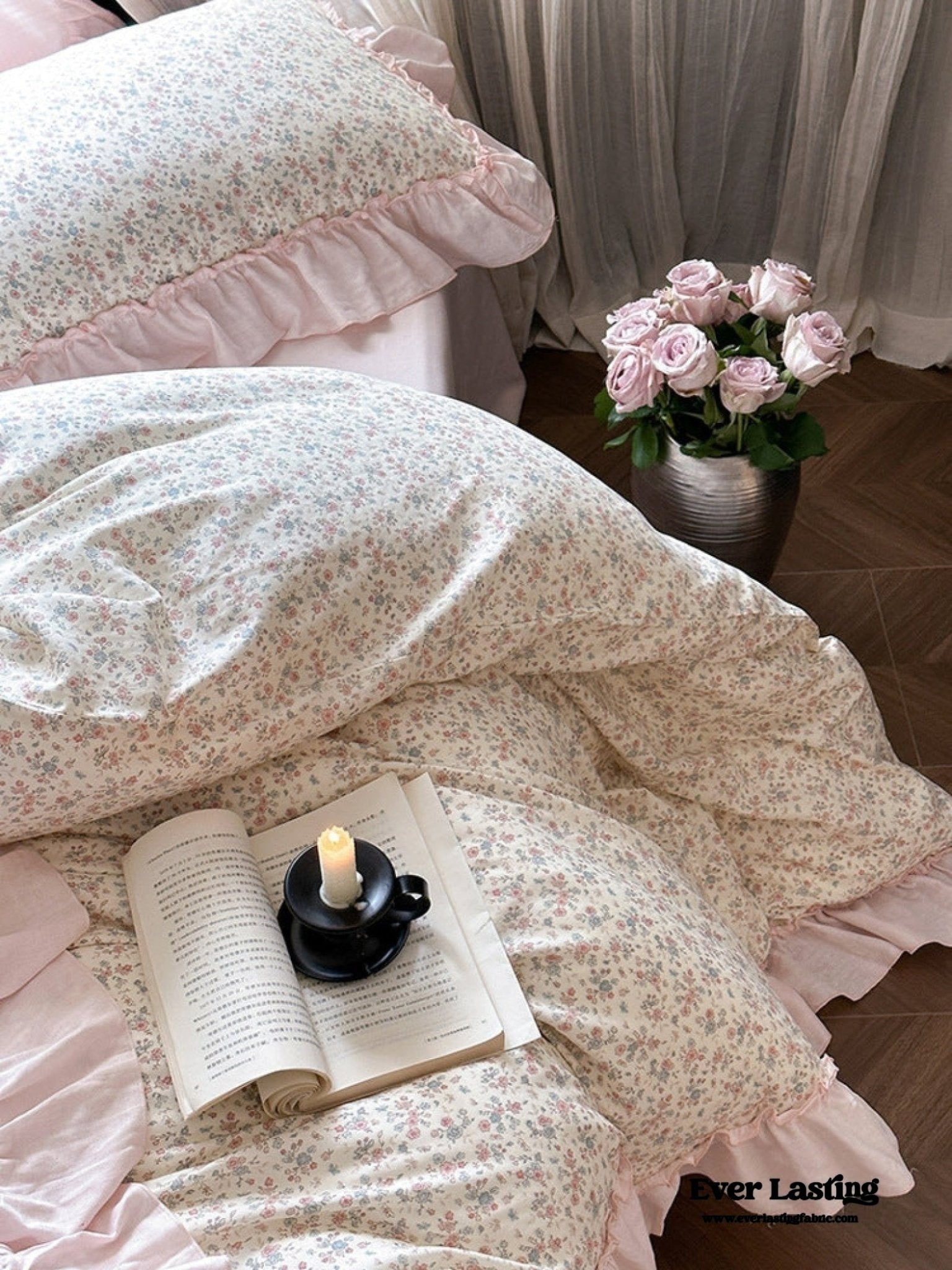 Vivienne Floral Double Gauze Bedding Set / Blue Ocean - Ever Lasting