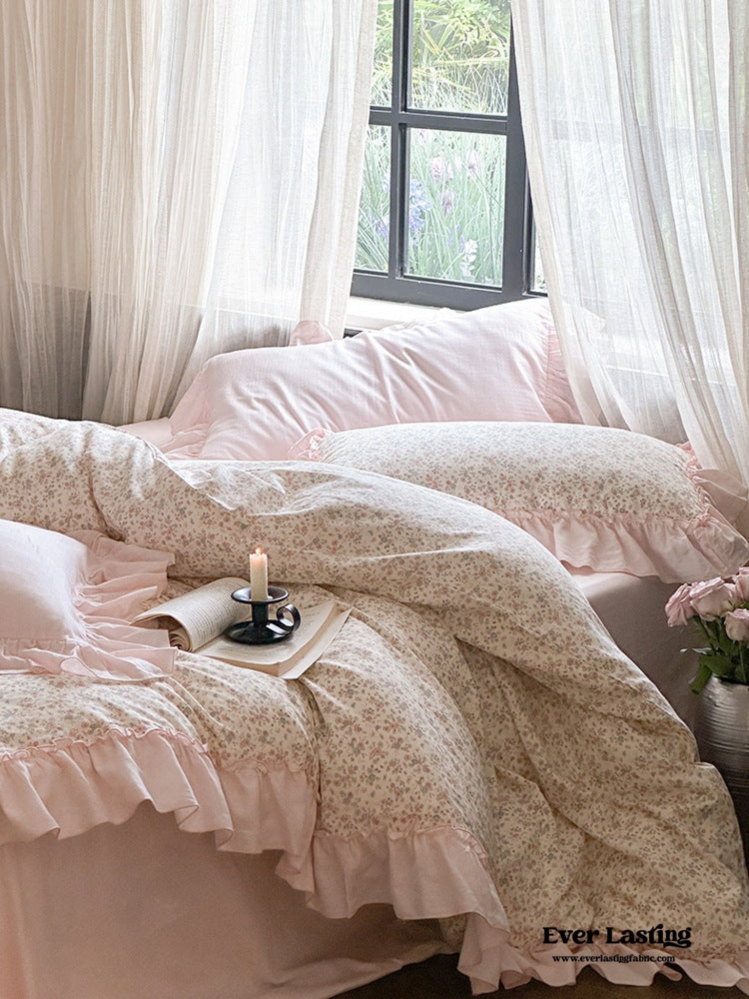 Vivienne Floral Double Gauze Bedding Set / Blush Pink - Ever Lasting