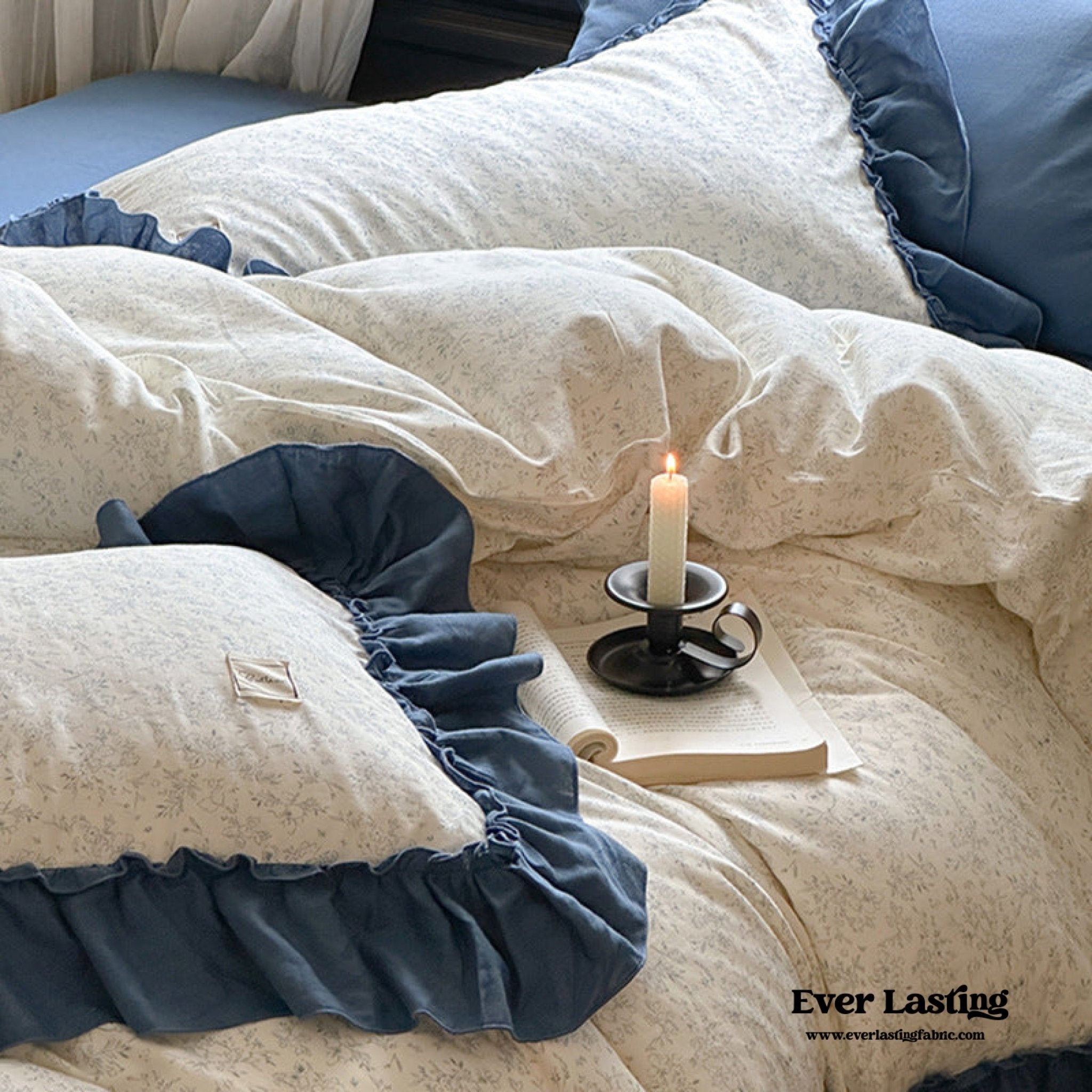 Vivienne Floral Double Gauze Bedding Set / Cobalt Blue - Ever Lasting