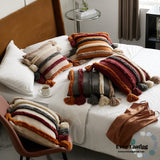 Warm Tone Fall Tufted Pillows With Tassels / Burgundy Red Pillow