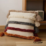 Warm Tone Fall Tufted Pillows With Tassels / Burgundy Red Pillow