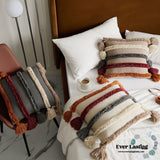 Warm Tone Fall Tufted Pillows With Tassels / Burgundy Red Pillow