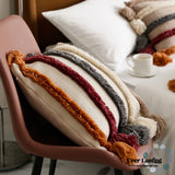 Warm Tone Fall Tufted Pillows With Tassels / Burgundy Red Pillow