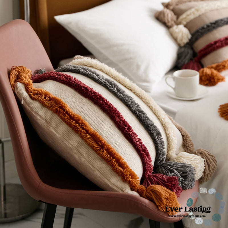 Warm Tone Fall Tufted Pillows With Tassels / Burgundy Red Pillow