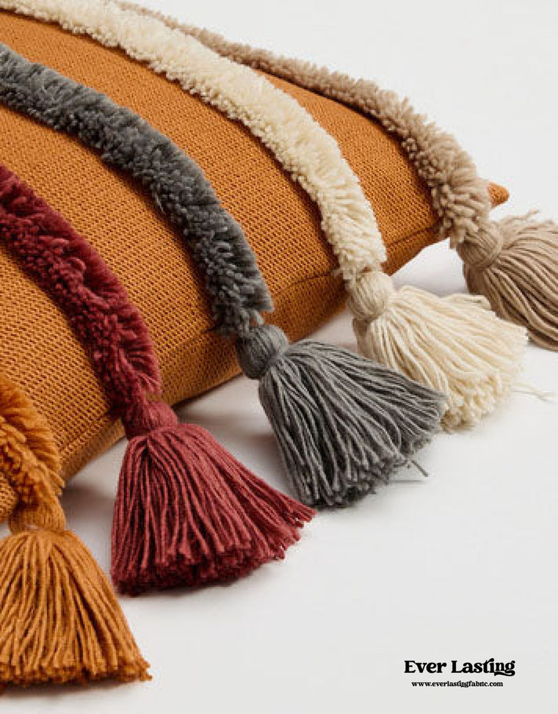 Warm Tone Fall Tufted Pillows With Tassels / Burnt Orange Pillow