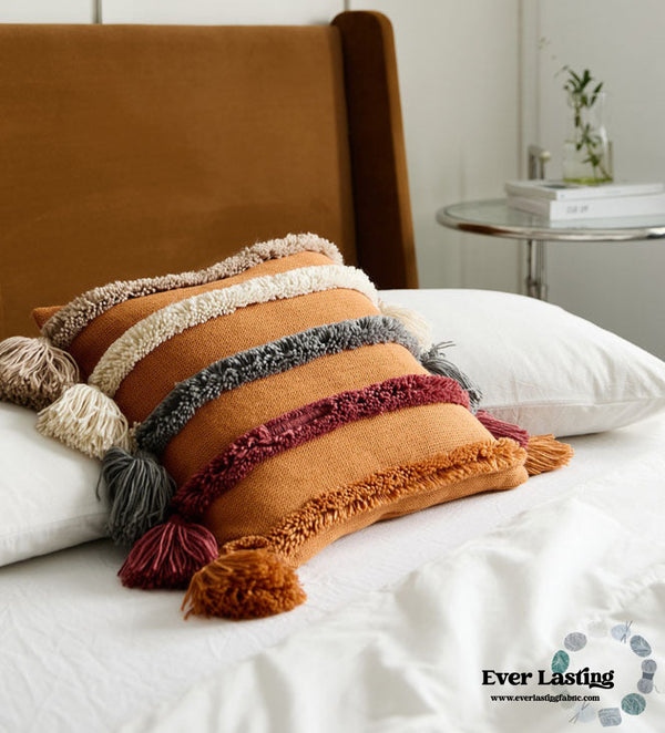 Warm Tone Fall Tufted Pillows With Tassels / Burnt Orange Pillow