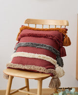 Warm Tone Fall Tufted Pillows With Tassels / Burnt Orange Pillow