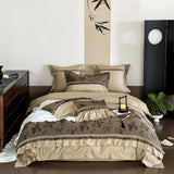 Water Color Inspired Ruffle Bedding Bundle Brown / Medium Fitted