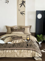 Water Color Inspired Ruffle Bedding Set / Brown Green