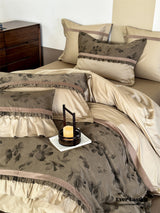 Water Color Inspired Ruffle Bedding Set / White Beige