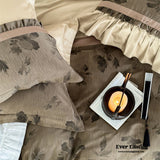 Water Color Inspired Ruffle Bedding Set / White Beige
