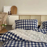 White Blue Gingham Lace Ruffle Bedding Set