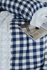 White Blue Gingham Lace Ruffle Bedding Set