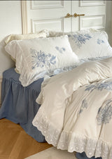 White Cottage Washed Cotton Ruffle Bedding Set