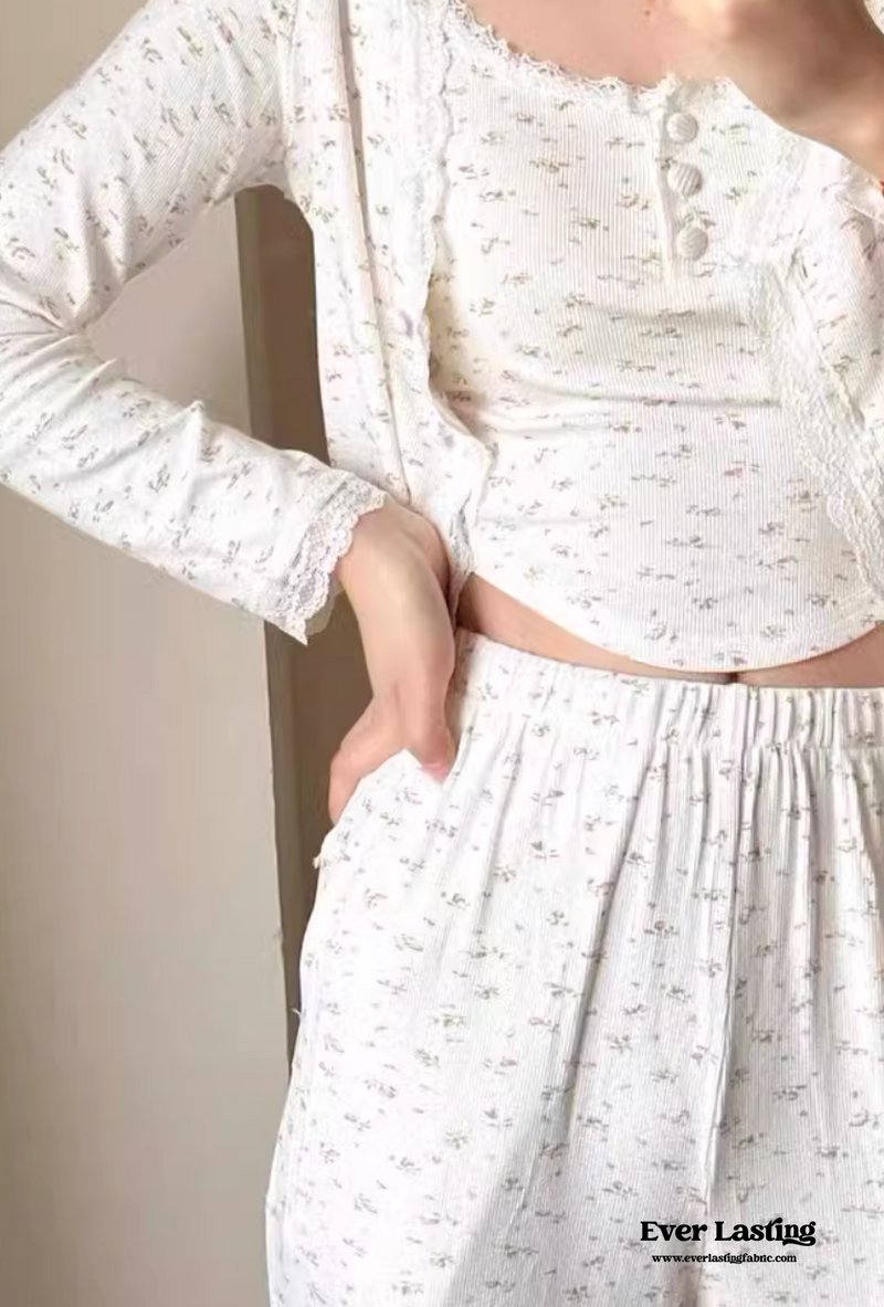 White Floral Pajama Set