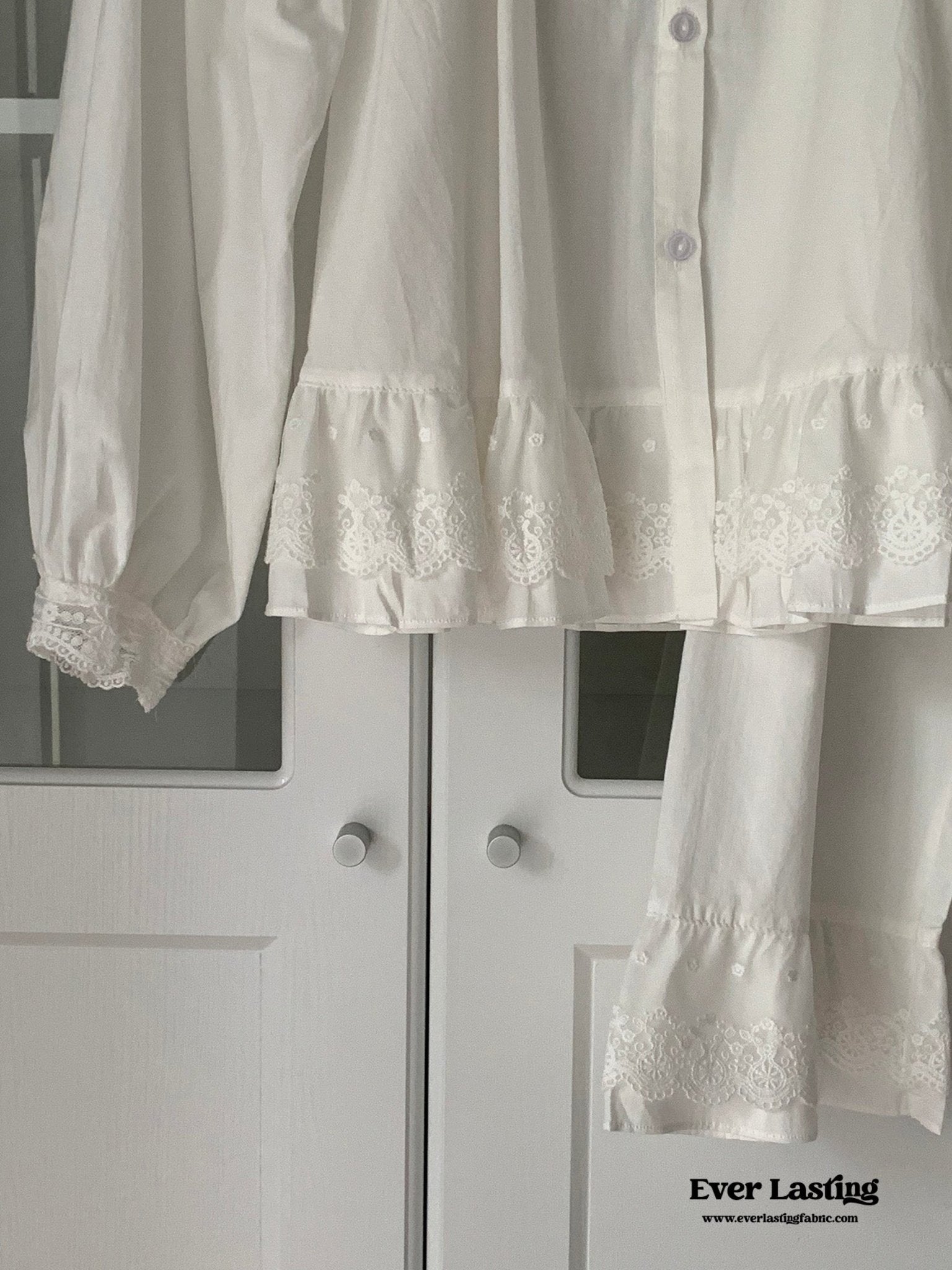 White Lace Ruffle Cottage Pajama Set - Ever Lasting