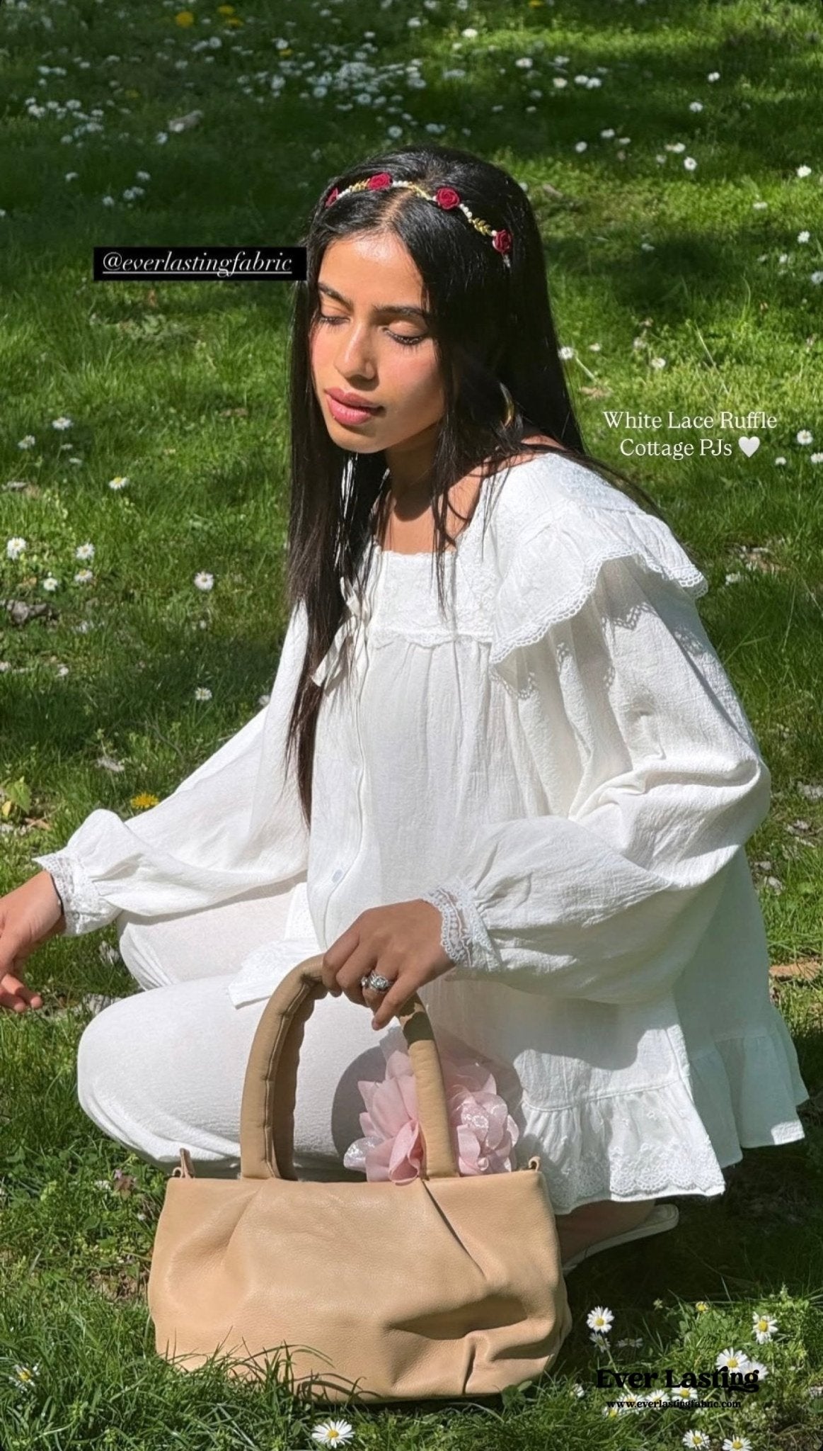 White Lace Ruffle Cottage Pajama Set | Romantic Style | Ever Lasting