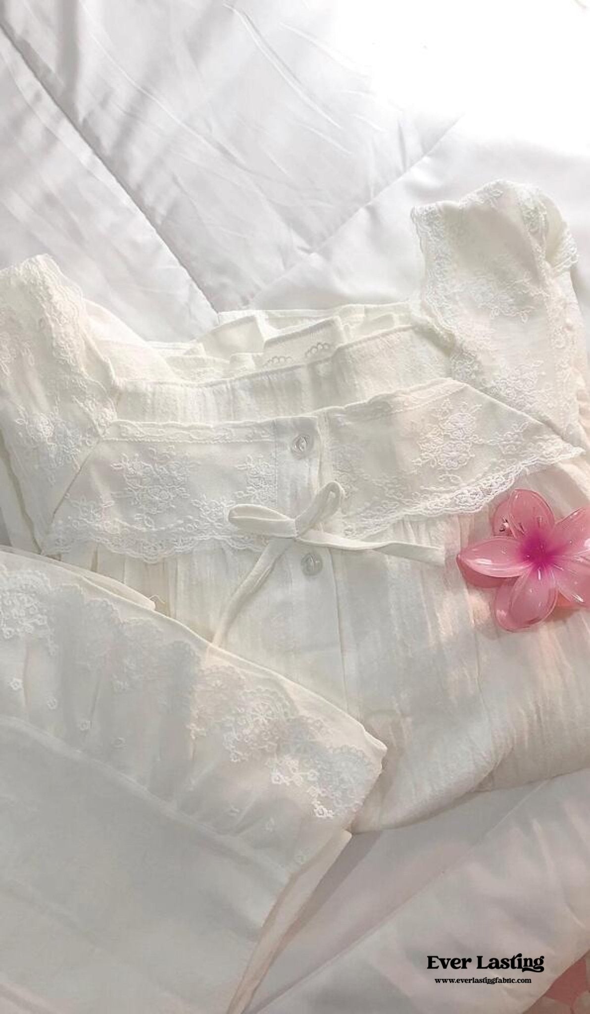 White Lace Ruffle Cottage Pajama Set - Ever Lasting