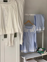 White Lace Ruffle Cottage Pajama Set