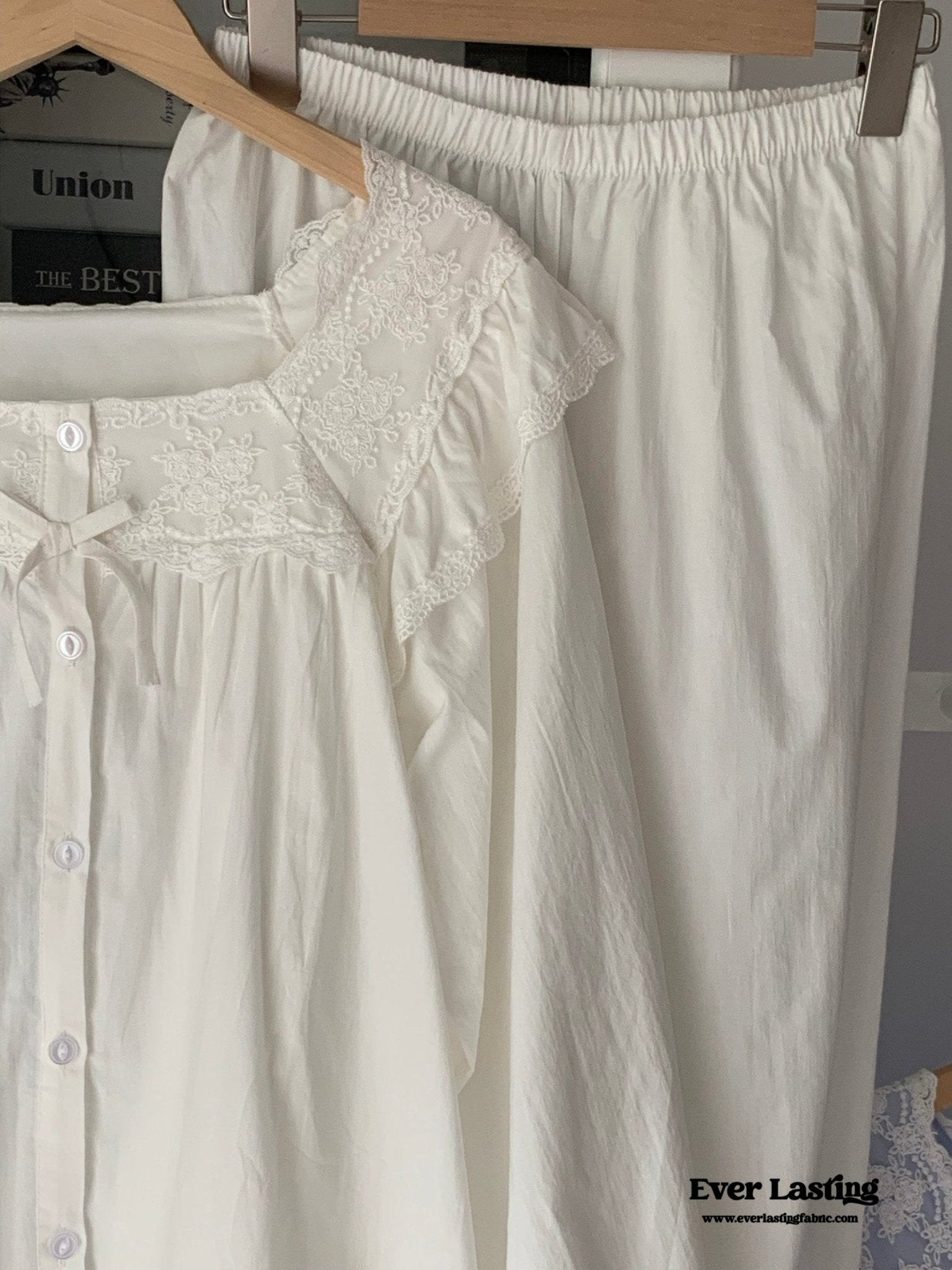 White Lace Ruffle Cottage Pajama Set - Ever Lasting