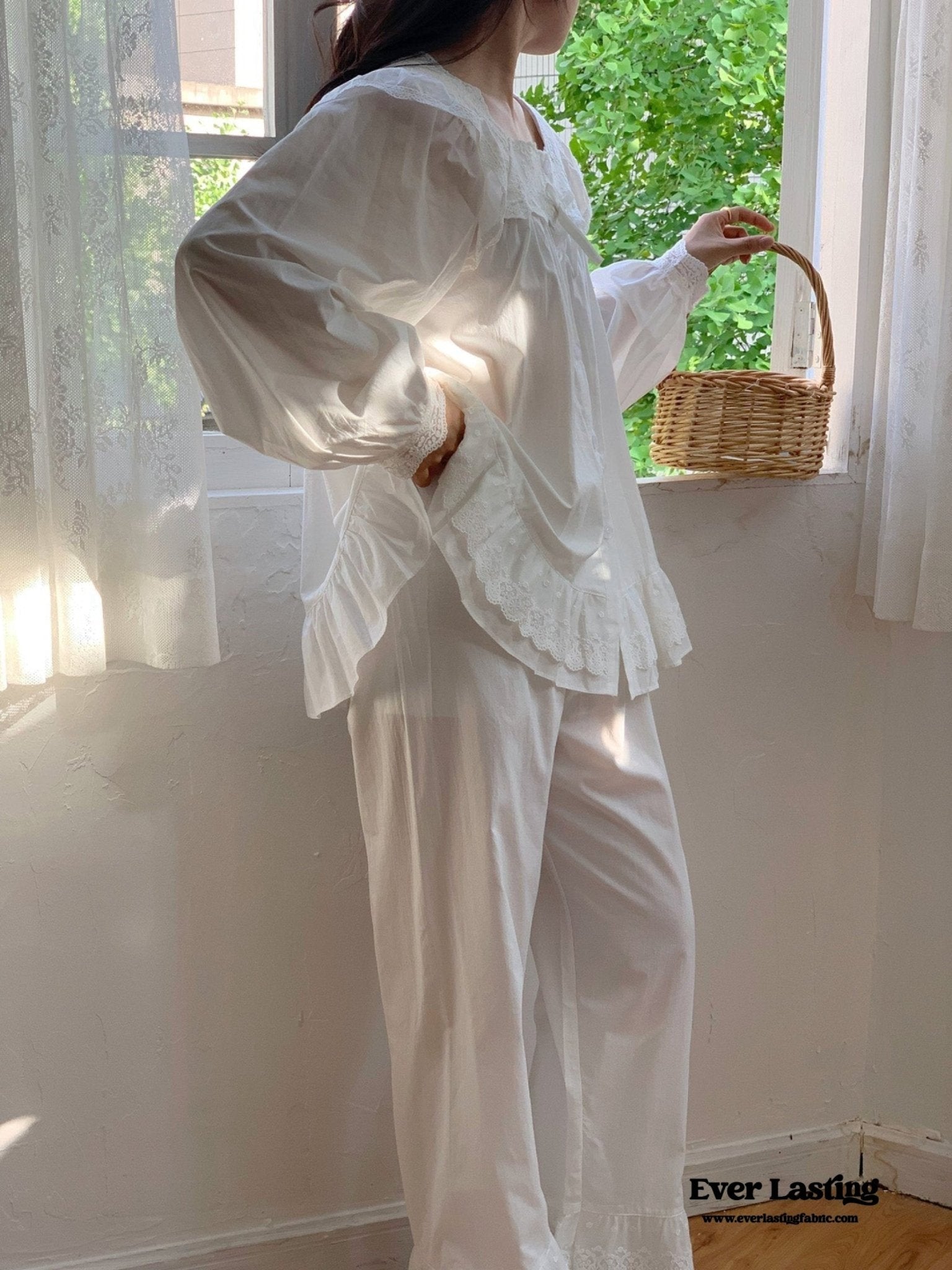 White Lace Ruffle Cottage Pajama Set - Ever Lasting