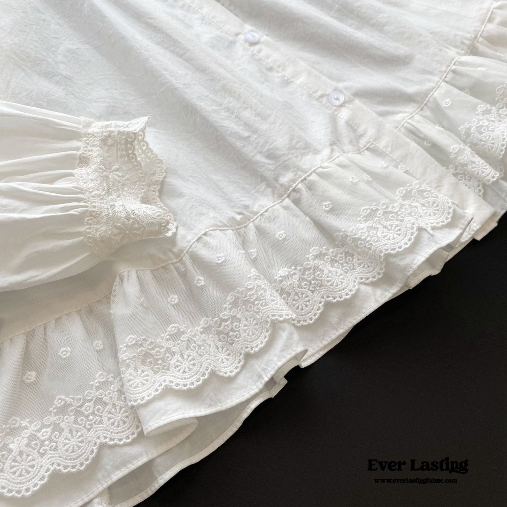 White Lace Ruffle Cottage Pajama Set - Ever Lasting