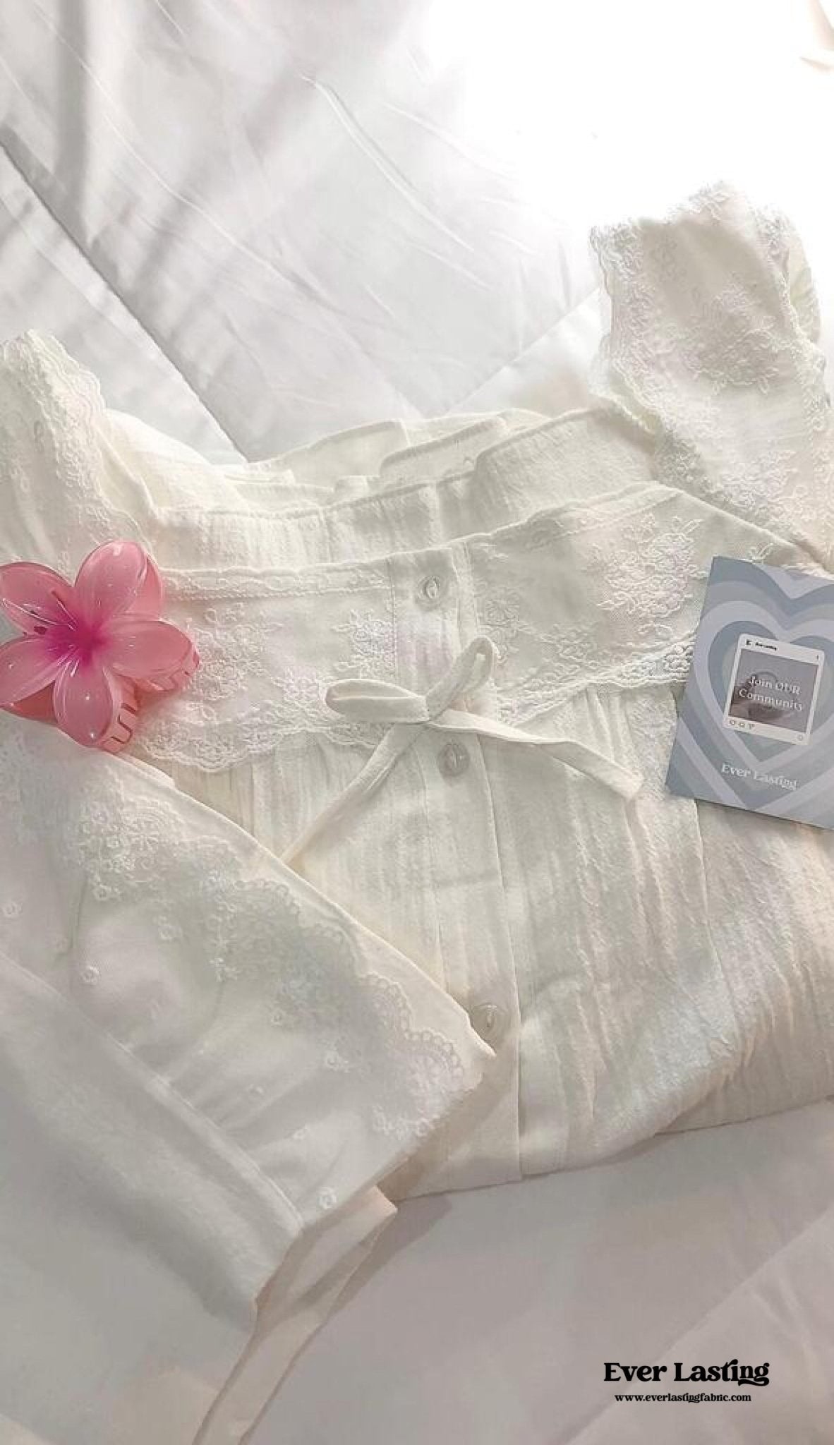 White Lace Ruffle Cottage Pajama Set - Ever Lasting