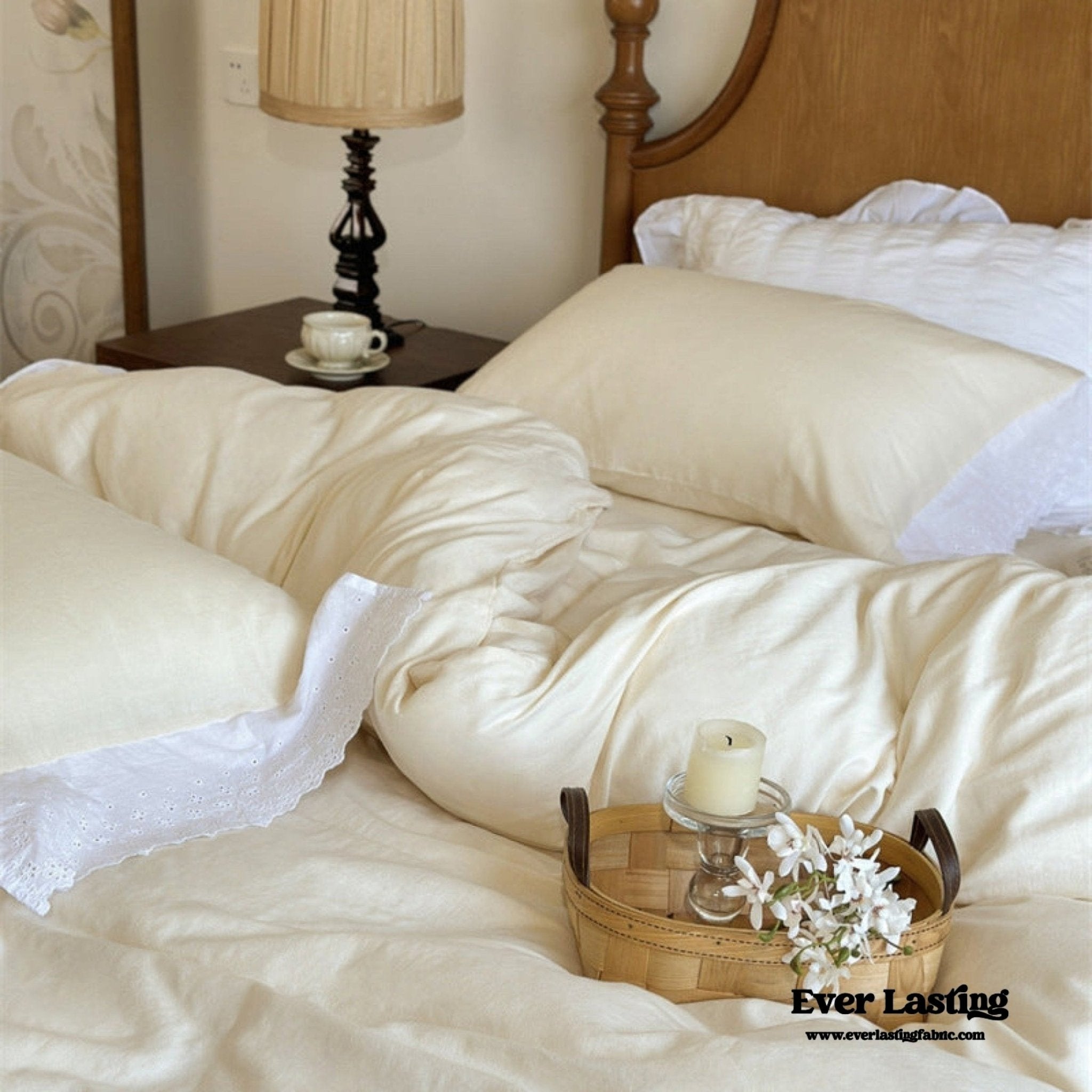 White Ruffle Lace Bedding Set / Purple - Ever Lasting