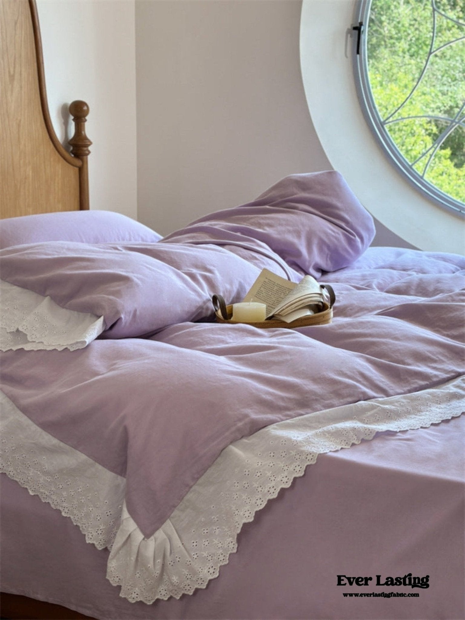 White Ruffle Lace Bedding Set / Purple - Ever Lasting