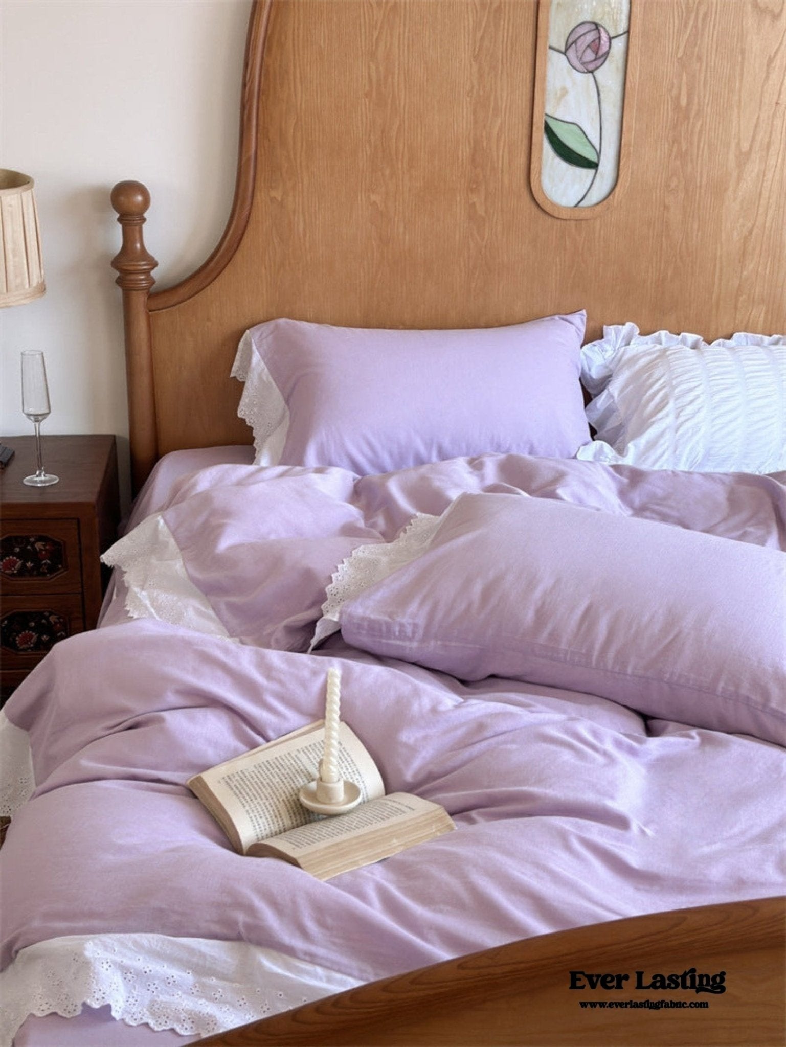 White Ruffle Lace Bedding Set / Purple - Ever Lasting