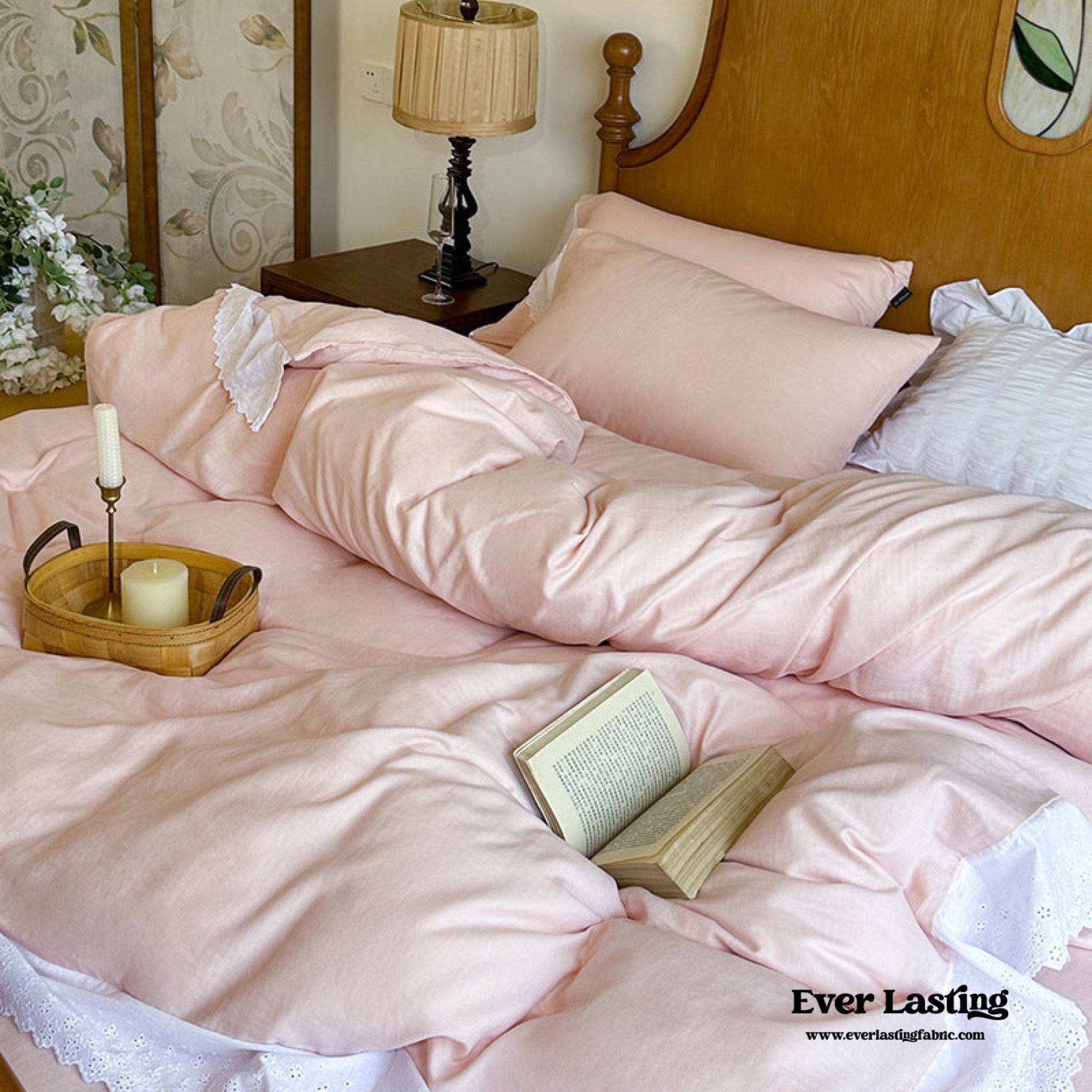 White Ruffle Lace Bedding Set / Yellow - Ever Lasting