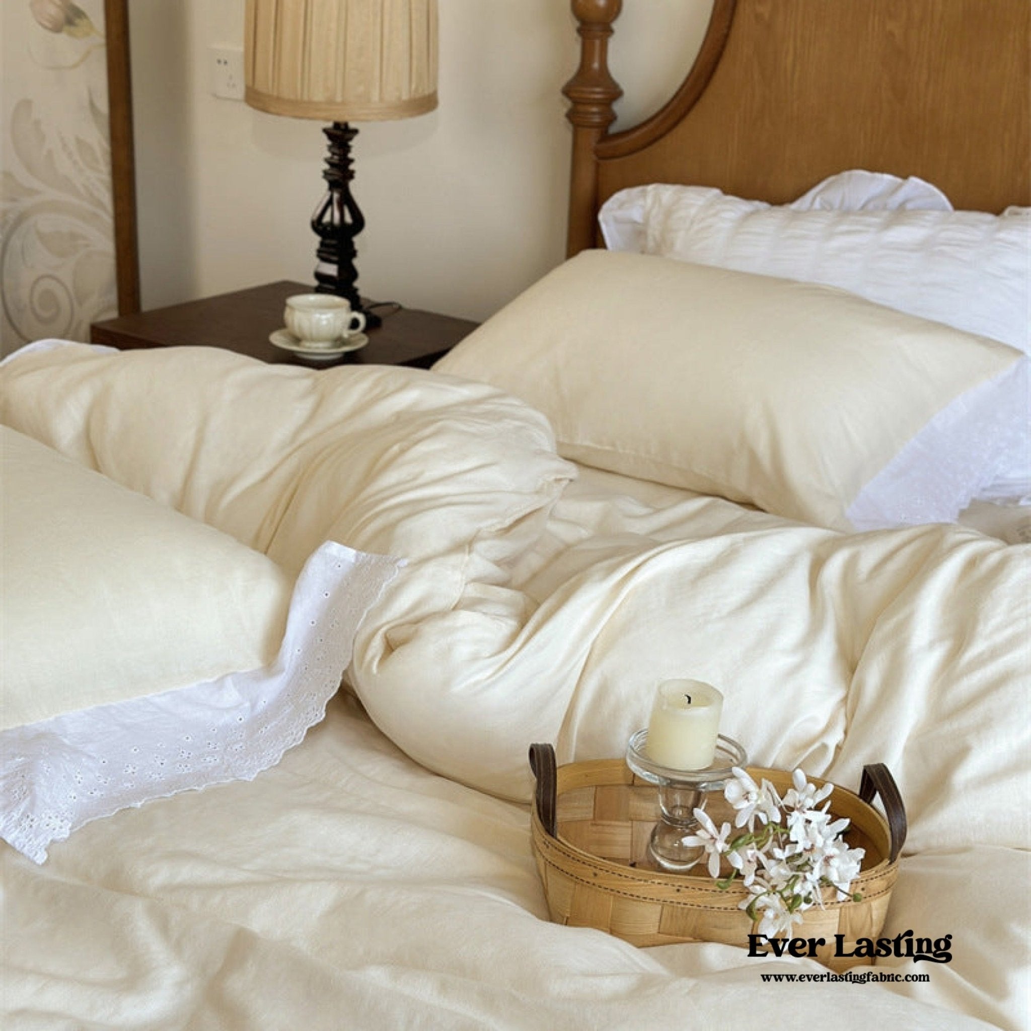White Ruffle Lace Bedding Set / Yellow - Ever Lasting