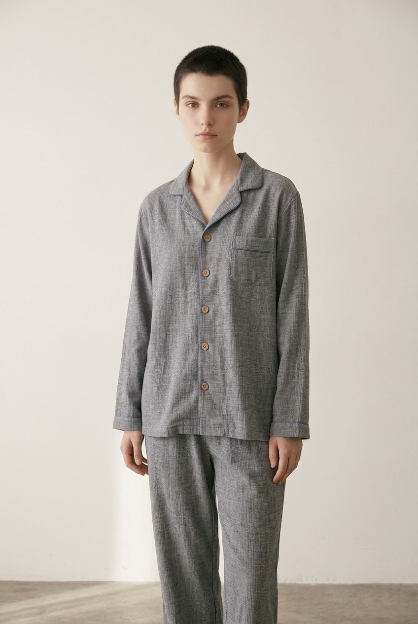 -Ever Lasting - Wisterial Double-Layer Gauze Long-Sleeved Pajama Set / Blue -Pajamas -Ever Lasting