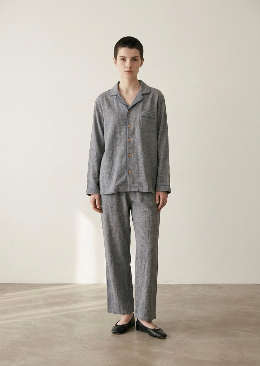 -Ever Lasting - Wisterial Double-Layer Gauze Long-Sleeved Pajama Set / Blue -Pajamas -Ever Lasting