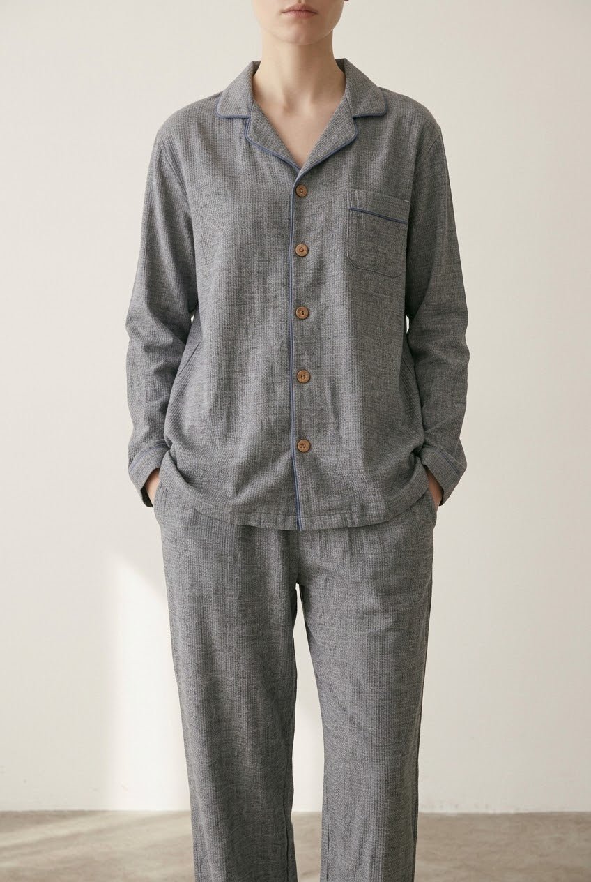 -Ever Lasting - Wisterial Double-Layer Gauze Long-Sleeved Pajama Set / Blue -Pajamas -Ever Lasting