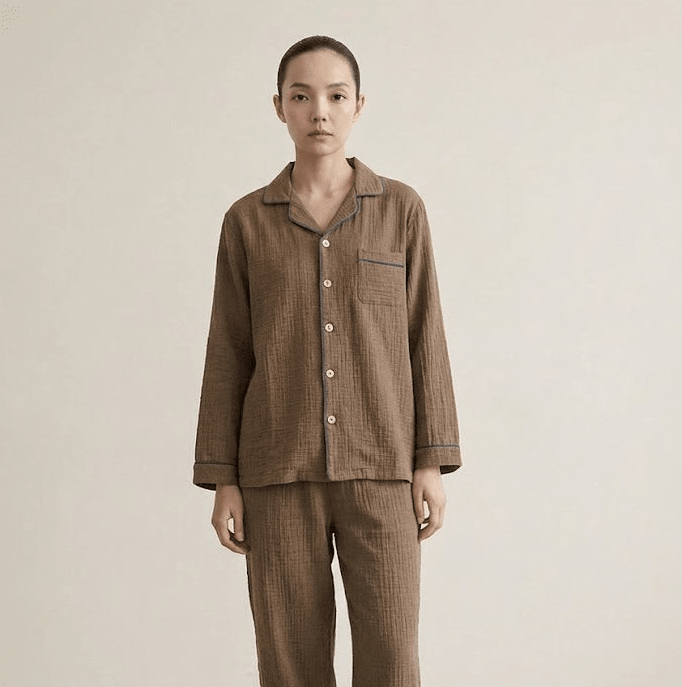 -Ever Lasting - Wisterial Double-Layer Gauze Long-Sleeved Pajama Set / Brown -Pajamas -Ever Lasting