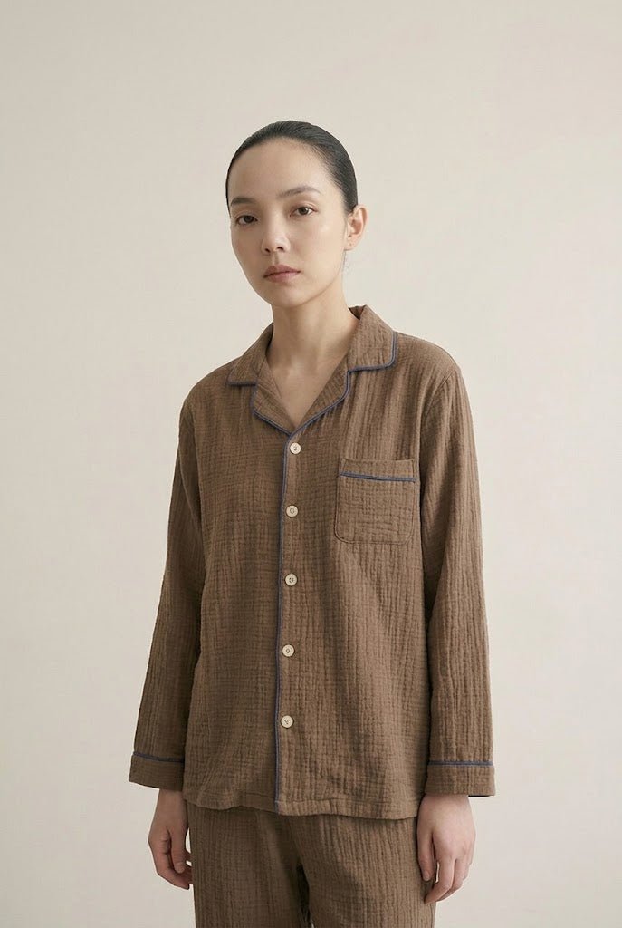 -Ever Lasting - Wisterial Double-Layer Gauze Long-Sleeved Pajama Set / Brown -Pajamas -Ever Lasting