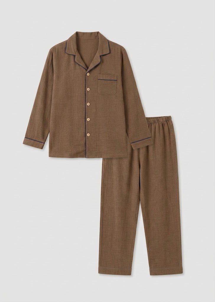 -Ever Lasting - Wisterial Double-Layer Gauze Long-Sleeved Pajama Set / Brown -Pajamas -Ever Lasting